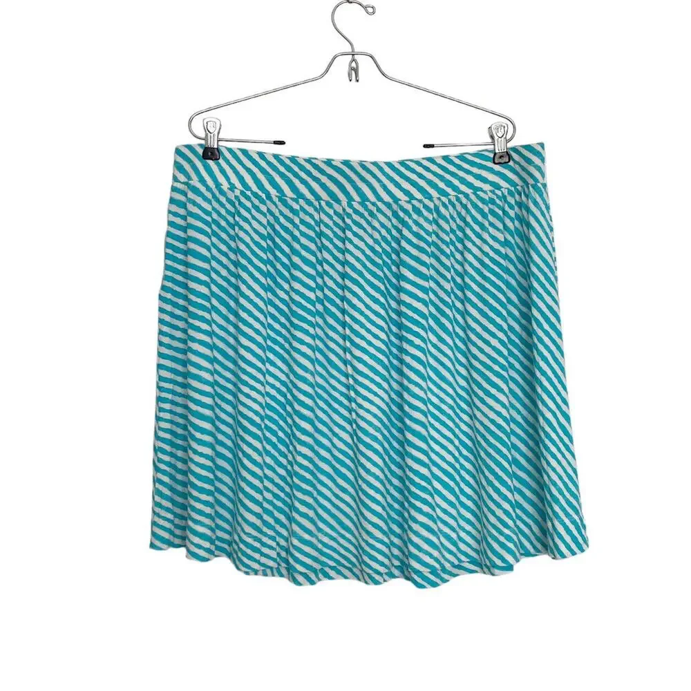 Ann Taylor Loft‎ Skirt Womens XL Striped Jersey Knit Teal/White Circle Skater